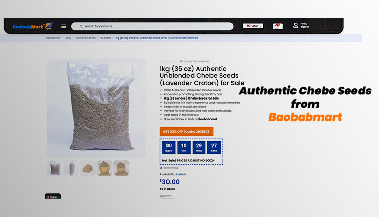 Where to Get Chebe Seeds - Baobabmart Article - Screenshot of Baobabmart chebe seeds product page