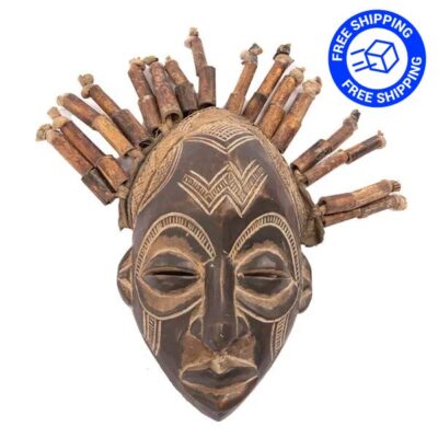 African Chokwe Mask Bamboo Hair Wood with Free Shipping