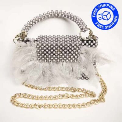 Black and White Beaded Crossbody Handbag with Free Shipping