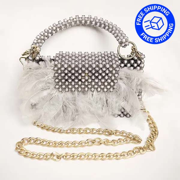 Black and White Beaded Crossbody Handbag with Free Shipping