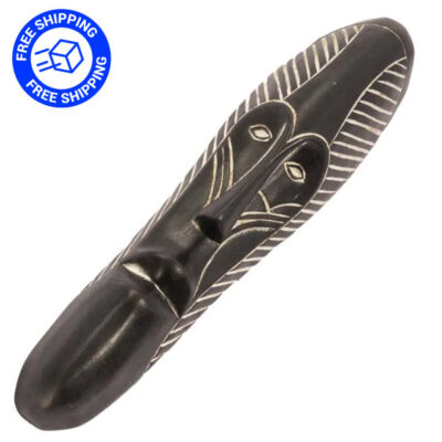 Black and White Tribal Mask with Free Shipping - Handmade Wooden Fang Mask with Free Shipping