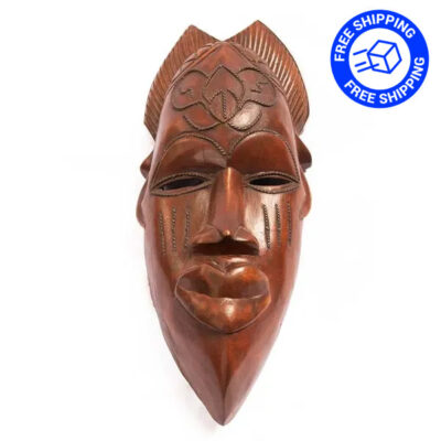 Brown Wood Carved African Mask with Free Delivery