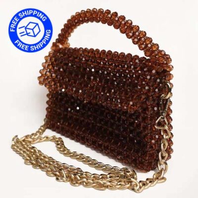Handmade Brown Crystal Beaded Bag with Free Shipping