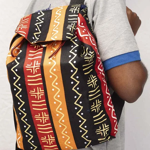 Afritude Backpack For Sale – Afritude Hiking Backpack handmade with quality African wax prints, multipurpose design, available now at Baobabmart