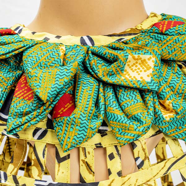 yellow and green Afritude cape 2 Afritude Neck Cape for Sale – Handmade African Afritude Neck Cape for sale with wax fabrics, available now at Baobabmart