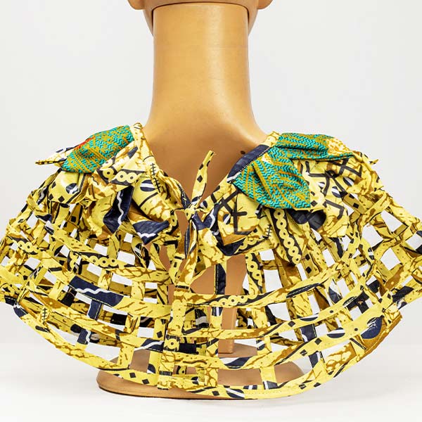 yellow and green Afritude cape 5 Afritude Neck Cape for Sale – Handmade African Afritude Neck Cape for sale with wax fabrics, available now at Baobabmart